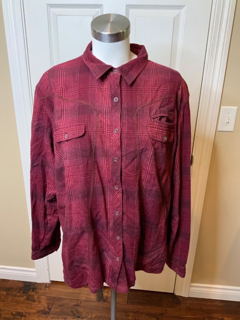 Colombia Maroon Plaid Flannel Button Up Shirt, Size 3X